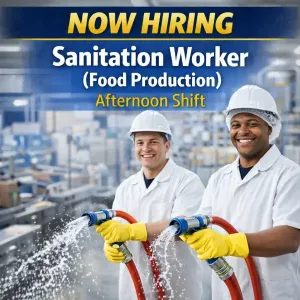 Sanitation Worker (Food Production) – Afternoon Shift